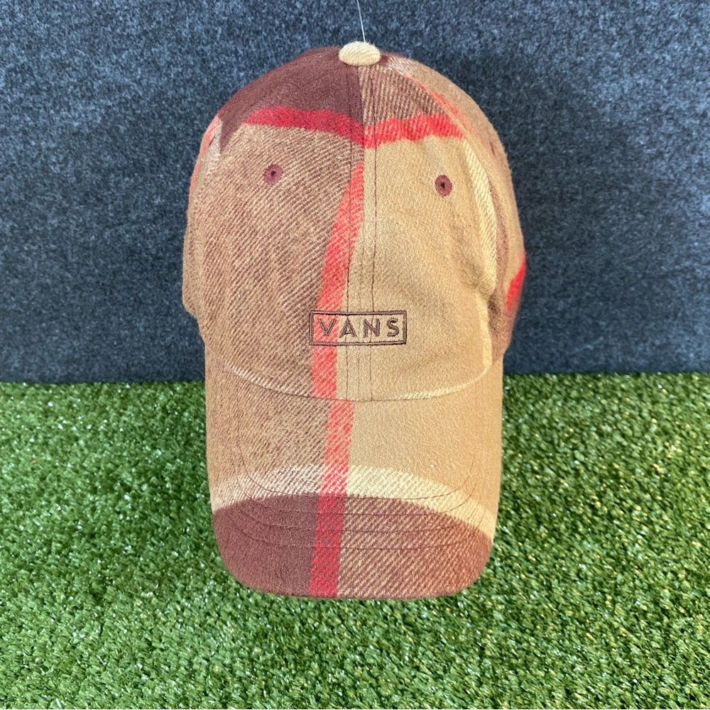 Vans Snapback Mens Hat Cap Plaid Brown Red Beige Adjustable 100% Cotton Flannel